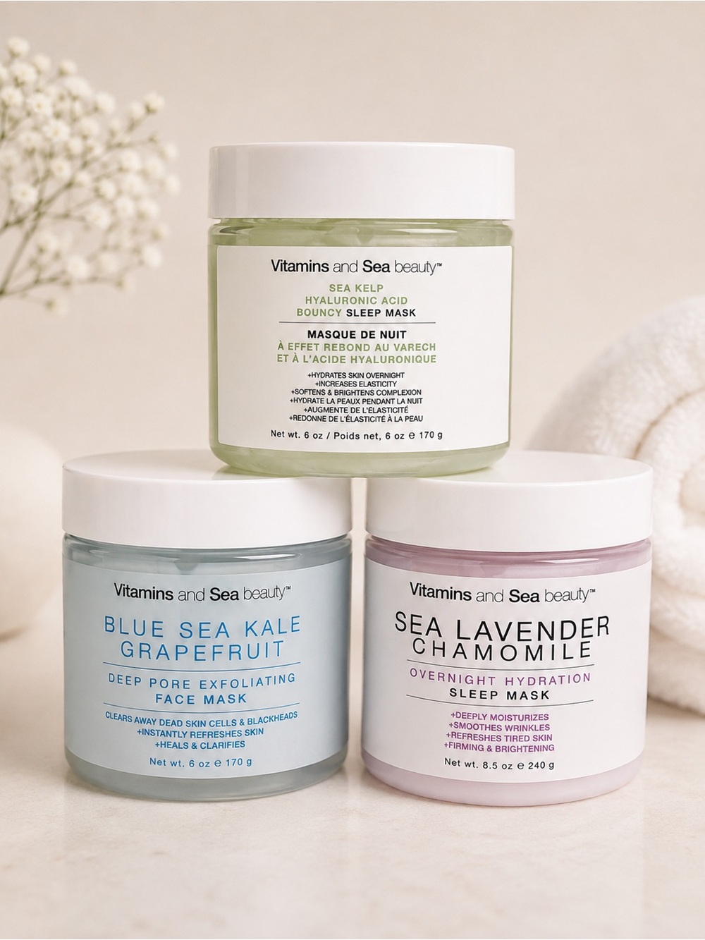 Vitamins and Sea Beauty Face Mask Bundle Collagen Sleep Mask Skincare Set NEW